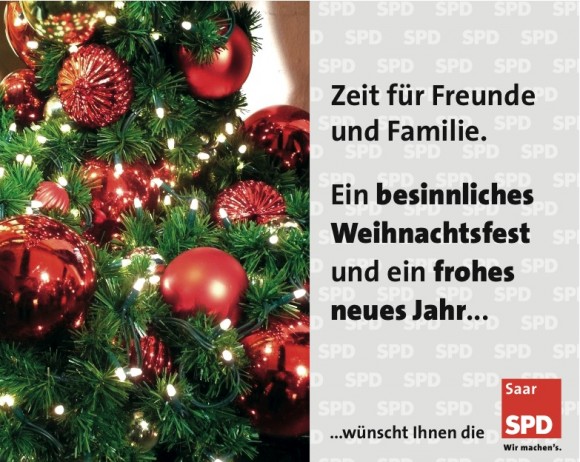 Ein besinnliches Weihnachtsfest und ein frohes neues Jahr wünscht Ihnen die SPD Saar